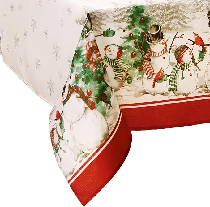 Elrene Home Fashions Snowman Winterland Holiday Wrinkle Resistant Snowflake Tablecloth, 60"X102", Rectangle