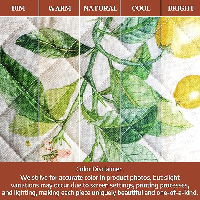 Maison d'Hermine Oven Gloves 100% Cotton Oven Mitt 7" x 13" with Loop Heat Resistant BBQ Cooking Gloves Baking Grilling Gifts for Mothers Day Spring/Summer (Pack of 1, Limoncello)