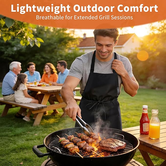 SHEOMERN Aprons for Men Kitchen Cooking – Waterproof & Oil Proof 3-Layer Long Pocket-Free Chef Apron for Grilling BBQ Baking – Gift for Men