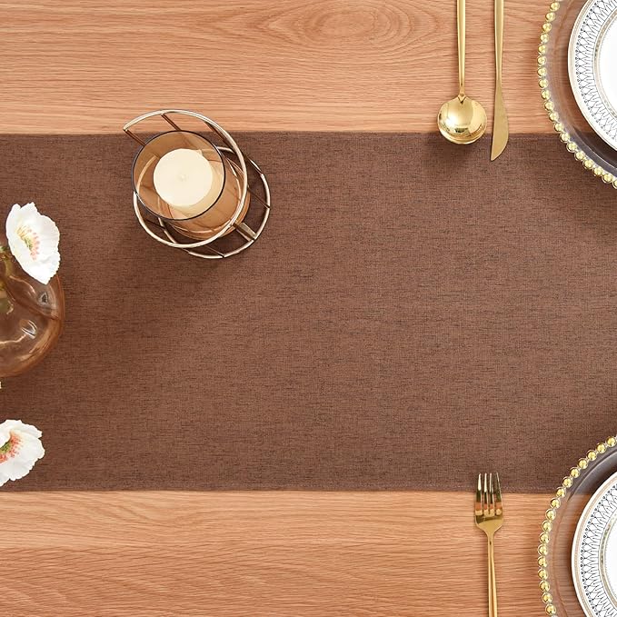 Farmhouse Rustic Table Runner Brown Faux Linen Table Runners Water Resistant Table Runner 60 inches Long for Living Room Dresser Bedroom Kitchen Dining Party 13x60 Inch