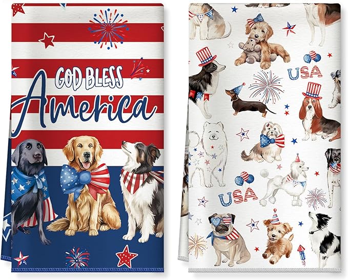 4th of July Patriotic Dog Microfiber Kitchen Towels, Soft Absorbent Independence Day Hand Towel 15.7 × 23.6 inch, Thick Dish Cloth for Party Anniversary Holiday Decoration Housewarming Gifts
