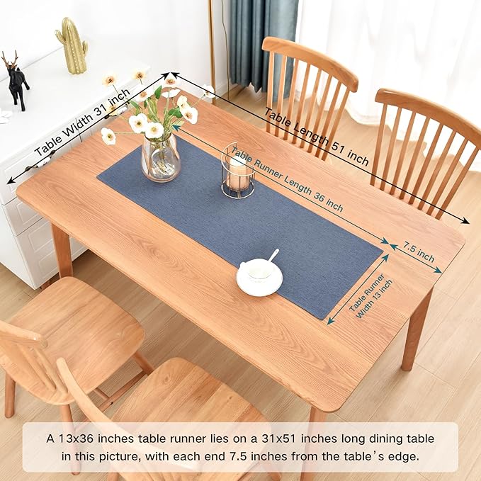 Farmhouse Rustic Table Runner Mist Blue Faux Linen Table Runners Water Resistant Short Table Runner 36 inches for Living Room Dresser Bedroom Kitchen Dining Party 13x36 Inch