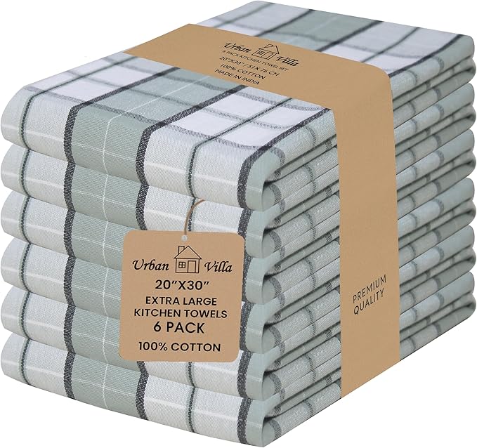 Urban Villa Kitchen Towels Set of 6 Majestic Checks Kitchen Towels 20X30 Inches 100% Cotton Highly Absorbent Kitchen Towels Premium Quality Ultra Soft Mitered Corners KitchenTowels