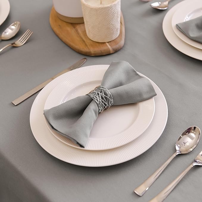 Encasa XO Grey Cloth Napkins Set of 6, 17"x17" | Solid Color Cotton Dinner Napkins | Washable & Reusable Wedding Napkins for Holiday Dinners, Party, & Everyday Table Decor