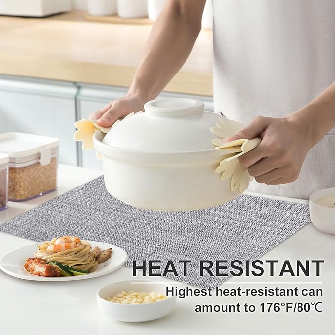 Vinyl Placemats Set of 8, PVC Woven Washable Non-Slip Table Mats, Heat Resistant Wrinkle Free Place Mats for Dining Table, Easy to Clean (8, Light Grey)