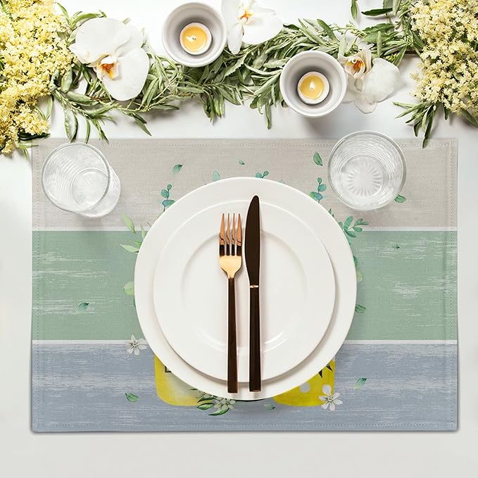 Lemon Floral Eucalyptus Vase Placemats Set of 4, 12 x 18 Inch Yellow Lemon Fruit Non-Slip Rectangle Place Mat Farmhouse Decoration for Spring Summer Seasonal Holiday Dining Table Mats