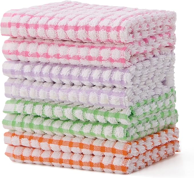 Egles 8 Packs Kitchen Dishcloths 12x12 Inches 100% Cotton Kitchen Dish Cloths for Washing Dishes Scrubbing Wash Cloths Dish Towels Sets (Mix 4 Color)