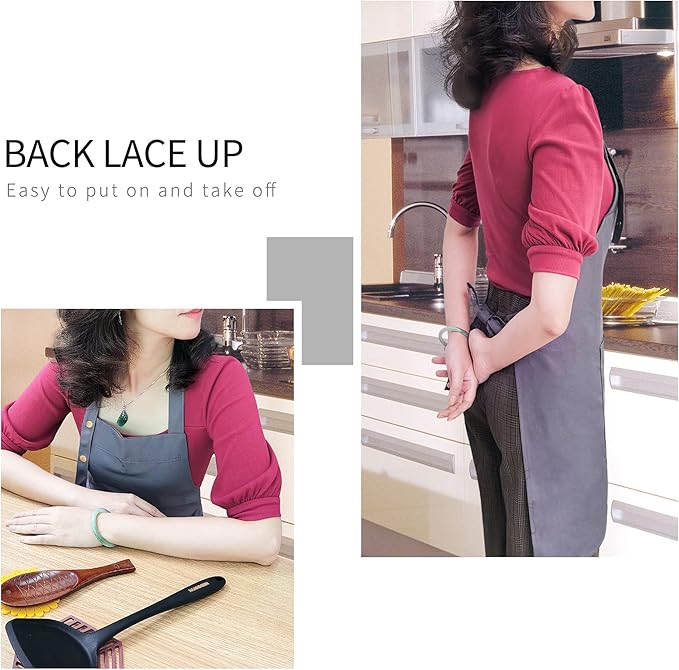 Apron for Men Women with Adjustable Straps and Large Pockets, Canvas Cotton Cooking Kitchen Chef Bib Aprons Waterproof Grey