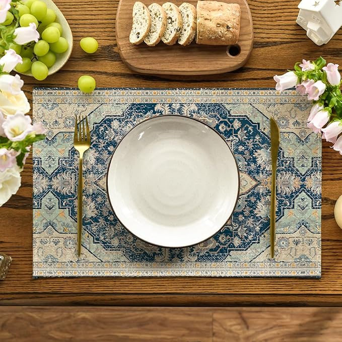 Artoid Mode Boho Bohemia Style Sliver Placemats Set of 4, 12x18 Inch Country Rustic Farmhouse Magical Fall Table Mats for Party Kitchen Dining Decoration
