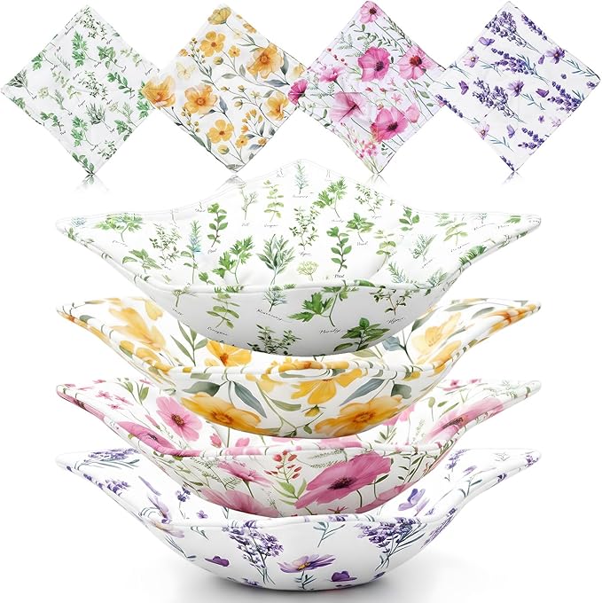 Chengu 4 Pcs Vivid Floral Cotton Microwave Bowl Cozy Holders for Hot Food Hot Pad Soup Bowl Potholder Heat Resistant Multipurpose Quilted Safe Holder for Kitchen Plate Supply Bright Colors