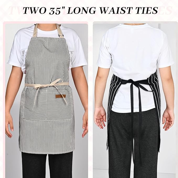 2Pack Adjustable Kitchen Apron for Women Men with 2 Pockets，Cotton-Polyester Blend Bib Aprons for Cooking,Baking