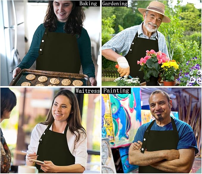 Yuubin Extra Large Aprons for Men Adjustable Button Apron with Pockets Chef Cooking Kitchen Aprons Women,Water&Oil Resistant