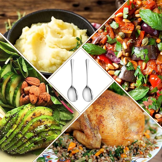 10 Pcs Large Serving Spoons Set, 9.76 Inches Stainless Steel Spoons Solid Silver Serving Utensils Big Ladle Tablespoons for Parties Buffet Catering Banquet Kitchen Basics Dishwasher Safe