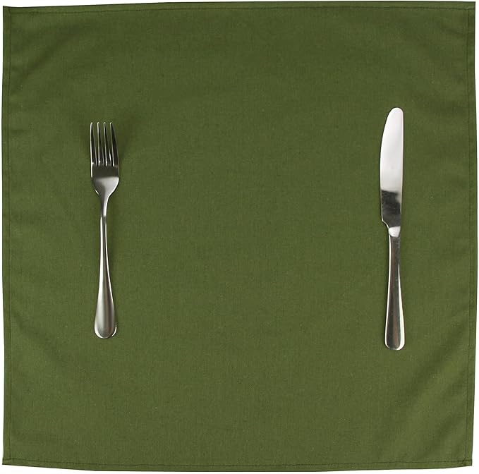 Solid Color Cotton Blended Dinner Cloth Napkins - Set of 12 (17 x 17 inches) - for Events & Home Use (Army Green)