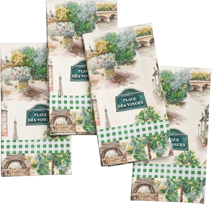 Maison d' Hermine Cloth Napkins Set of 4 100% Cotton Everyday Reusable Square Napkins Cloth Washable Dinner Party Wedding Restaurant Gifts for Mothers Day Spring/Summer (Paris Voyage, 18" x 18")