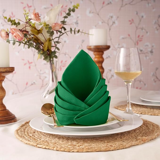 Blue Needles Solid Cloth Napkins Set of 12 St Patrick's Green 100% Cotton Dinner Napkins 18x18 inches - Soft, Reusable, Absorbent & Washable Linen, Ideal for Christmas Events, Parties & Everyday Use