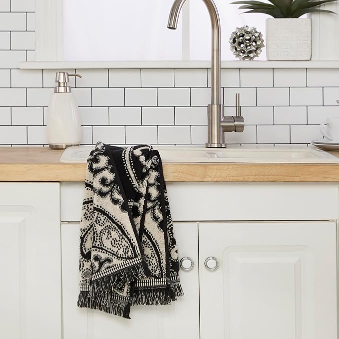 SKL Home Amherst Medallion 100% Cotton Premium Bath Towel, 600 GSM, Soft & Absorbent, Reversible Jacquard, Black
