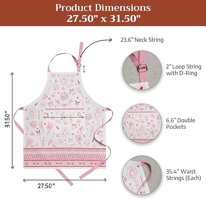 Maison d' Hermine 100% Cotton Apron for women with Pocket Kitchen Chef Apron for Men Cooking Mothers Day Gifts