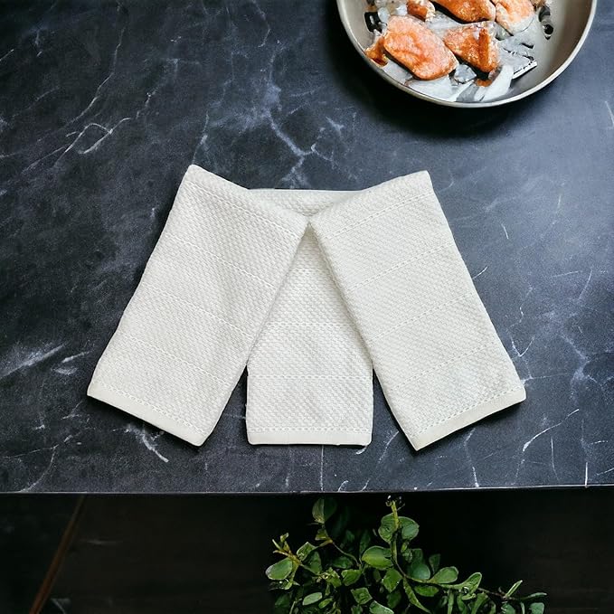 Serafina Home White Kitchen Hand Dish Towels: 100% Cotton Cloth Soft Cleaning Drying Absorbent Textured Terry Loop, Set of 3 Multipurpose for Everyday Use