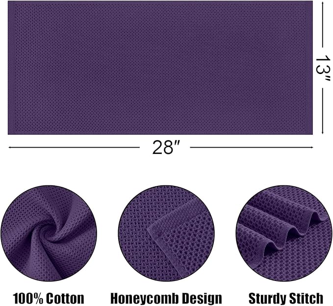 Kitinjoy 100% Cotton Waffle Weave Kitchen Hand Towels (13 X 28 Inches, Eggplant), 4-Pack Super Soft and Absorbent Dish Towel for Drying Dishes