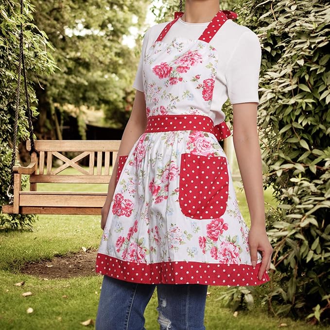 NEOVIVA Kitchen Aprons for Women with Pockets,Cooking Aprons for Women,Vintage Apron for Baking Gardening,Gifts for Mothers
