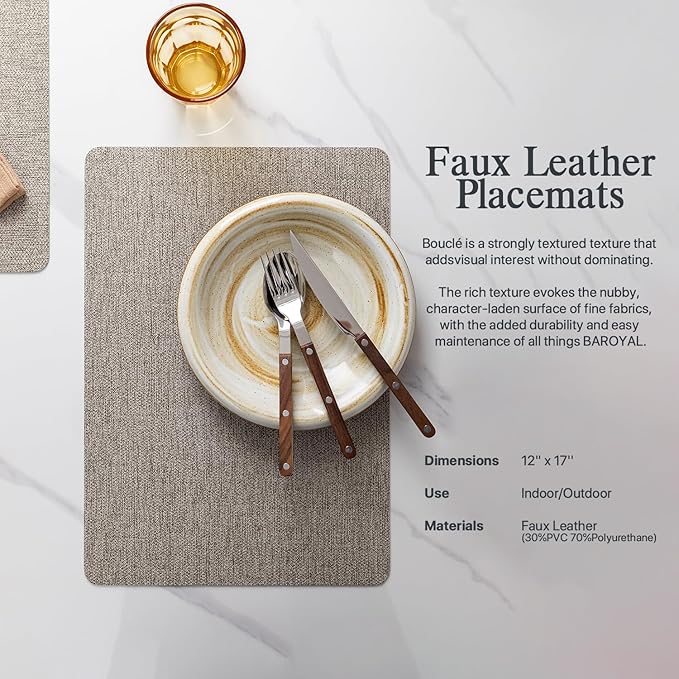 Faux Leather Placemats Set of 12 Vinyl Washable Wipeable Table Mats for Kitchen Dining Table Heat Resistant Waterproof Modern Indoor/Outdoor Placemats Non-Slip Easy Clean Place Mats (Mix Gray)