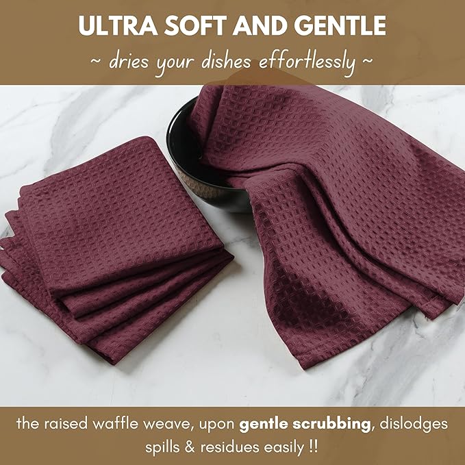 Native Fab 18 Pack Dish Cloths - 100% Cotton, Absorbent, Quick Drying, Soft & Washable Towels for Cleaning, Cooking & Baking - Perfect for Home, Restaurants, Bars, Versatile Uses, 12"x12", Burgundy