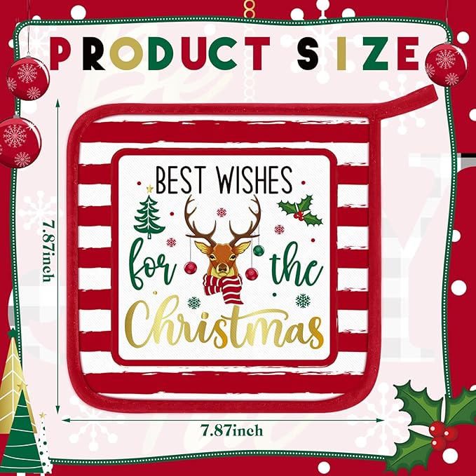 Bencailor 12 Pcs Pot Holders with Pocket Kitchen Hot Potholders Hot Pad Oven Mitts Cookie Bag Oven Gloves for Kitchen Gift Baking Cooking(Red and White,Novelty)