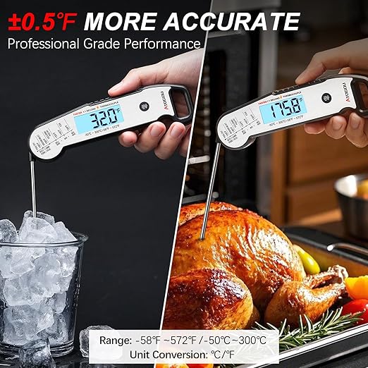 Atogou Meat Thermometer, Professional Food Thermometer, <1 Sec Instant Read, ±0.5℉ Accuracy, Thermocouple Sensor, Waterproof Digital Thermometer for Cooking, BBQ, Grill, Him Dad Birthday Gifts, Silver
