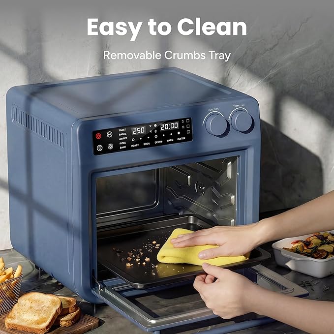 SMIRLY Digital Air Fryer Toaster Oven Combo, 27QT Convection Countertop Oven, 10-in-1 Multi-Function Fits 12" Pizza & 6 Slices of Toast, Stainless Steel, Blue