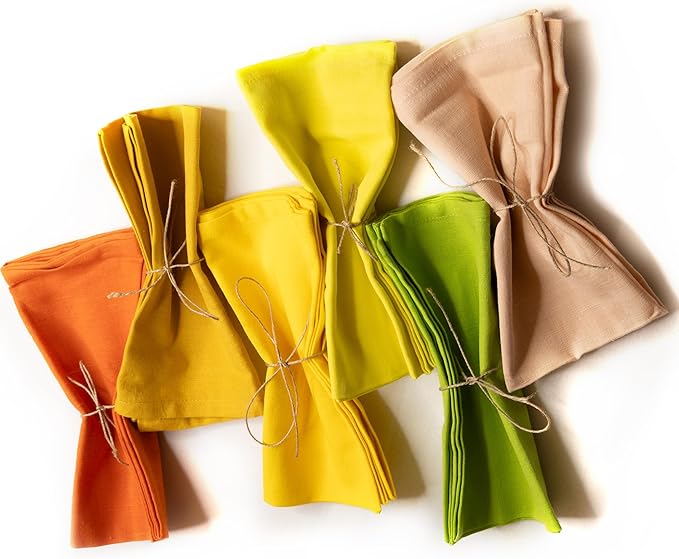 Fingercraft Dinner Cloth Napkins Set of 12 Cotton Linen Blend, Premium Quality, Mitered Corners Every Day Use Wedding Restaurant Christmas Napkins Cloth Good Absorbency 18x18 inch Yellow Easter Color