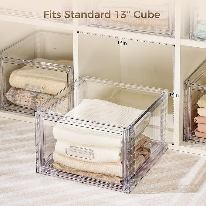 Vtopmart 9 Pack 18QT Clear Stackable Storage Drawers,Easily Assemble Closet Organizers,Plastic Storage Bins for Bathroom,Cabinet,Kitchen Pantry,Under Sink Organization(Medium)
