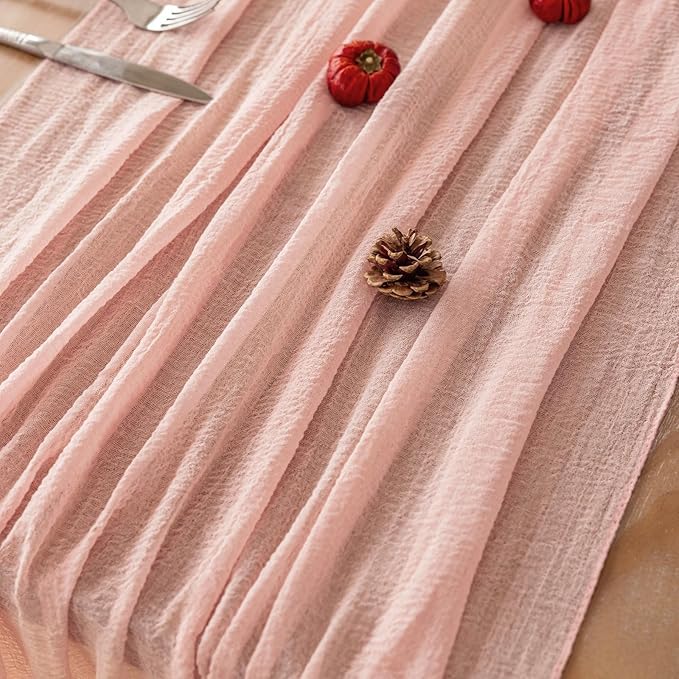 Keketoarrange Pink Cheesecloth Table Runner Easter Spring Boho Rustic Gauze Dusty Pink Farmhouse 120 inch 10FT Cheese Cloth Runner for Wedding Party Baby Shower Birthday Home Decor Holiday Decorations