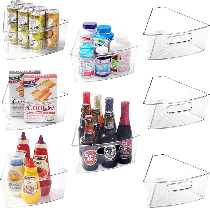 Leeden Lazy Susan Organizer for 26" Diameter Corner Lazy Susan, Plastic Kitchen Cabinet Storage Bins with Handle, 8 Packs, 1/8 Wedge - Food Safe, BPA Free