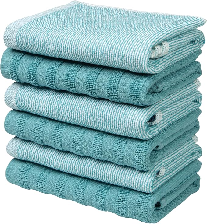 Bumble Premium Dish Cloths 13"x13" (6 Pack) | 100% Natural Ring Spun Cotton | 400 GSM | Highly Absorbent & Soft |Yarn Dyed & Solid Dyed Terry Dish Cloth Set - Aqua