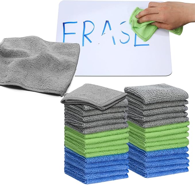 Tanlade Cleaning Cloth Dry Erase Cloth Cleaning Rags Reasonable Kitchen Towels Microfiber Towels Cars Wash(6 x 6 Inch,Gray/Green/Blue,30 Pcs)