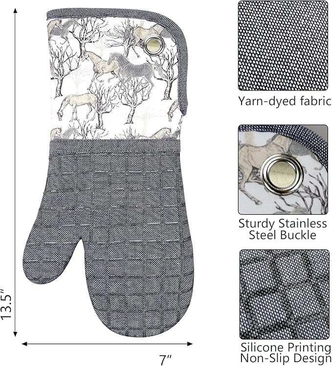 Silicone Printing Oven Mitts Heat Resistant to 500 Degree,Yarm-Dyed Oven Gloves with Animal Design Non-Slip for Kitchen Cooking Barbecue Baking and Machine Washable. (Gray Oven Mitts)