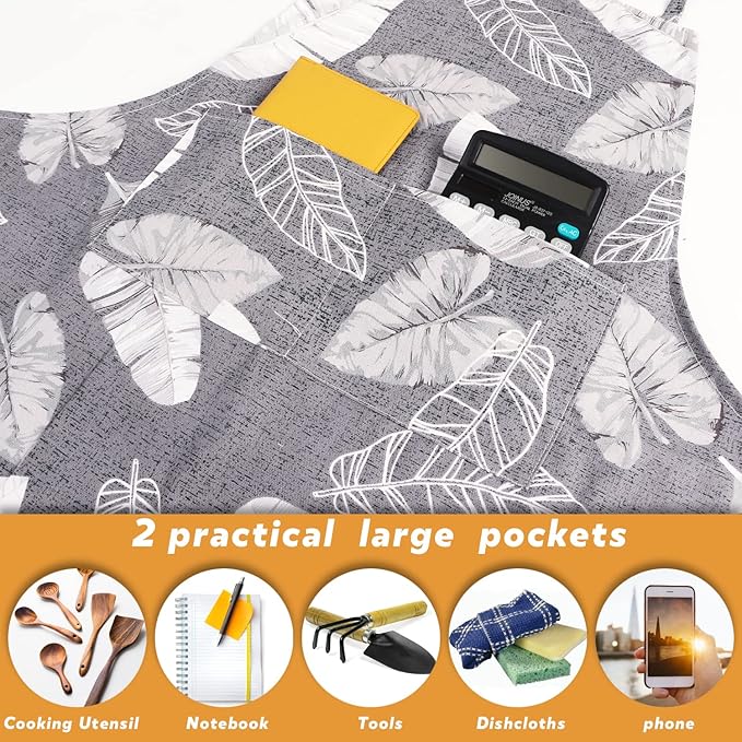 Sanlykate Extra Large Canvas Cotton Apron for Men & Women, Plus Size Durable Aprons with 2 Pockets, Adjustable Bib Machine Washable Oversized Aprons for Baking, Cooking, Painting - Feather