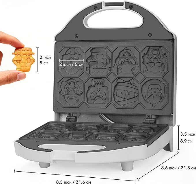 SugarWhisk Spooky Mini Waffle Maker for Kids, Mini Pancake Maker Machine, Electric Small Waffle Iron, 8 Fun Character Waffle Maker, Gift for Christmas Halloween, White