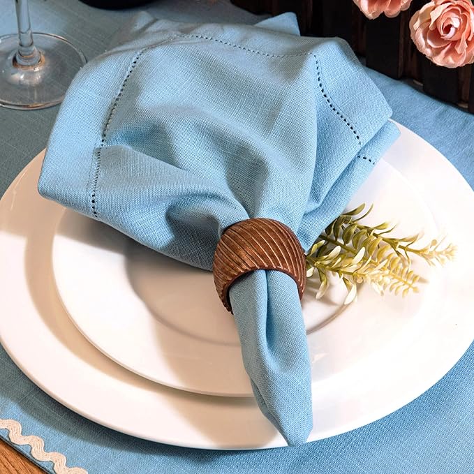FINGERCRAFT Cloth Napkins, Hemstitched Napkins Cloth, 20 x 20 Inch Generous Picot Hem and Mitered Corner, Everyday Use Premium Quality Perfect for Parties Dinners Weddings Cocktail Set of 6 Aqua