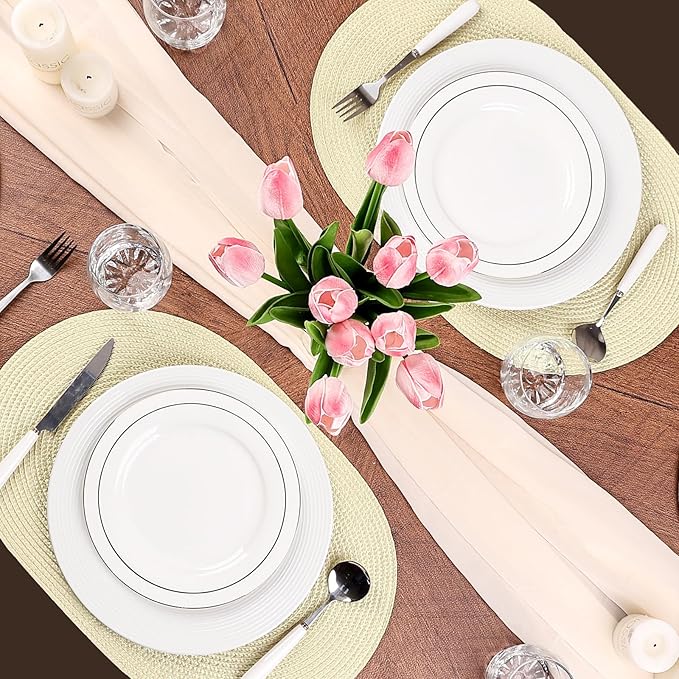 AHHFSMEI Placemats Set of 4 for Dining Table Washable Woven Non-Slip 18x12 inches Placemat Heat-Resistant Durable Table Mats for Dining Table Easy to Clean(Ivory 4)