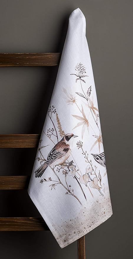 Maison d' Hermine Kitchen Towels Set of 3 100% Cotton 27.50" x 20" Reusable Cloth Dish Towels Absorbent with Hanging Loop for Kitchen Gifts for Mothers Day Spring/Summer (Meadow Florals - Brown)