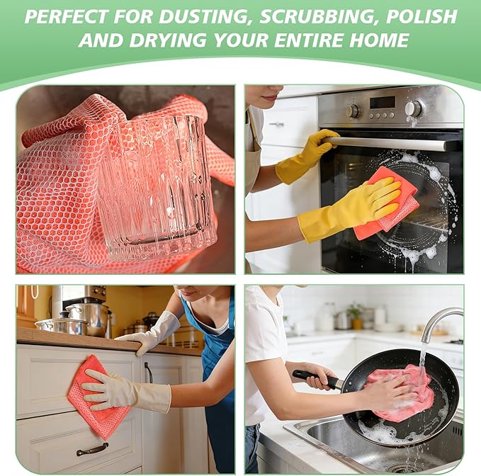 SINLAND Microfiber Dish Cloths for Washing Dishes Towels Best Kitchen Washcloth Cleaning Rags Cloths with Poly Scour Side - Used for Plates, Bowls and Dishes, 5 Color Assorted 12inchx12inch 10pack