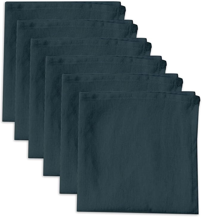 100% Pure Linen Dinner Cloth Napkins 15 x 15 Inch Navy Blue - Set of 6 Pack European Flax Natural Fabric Washable for Home and Kitchen