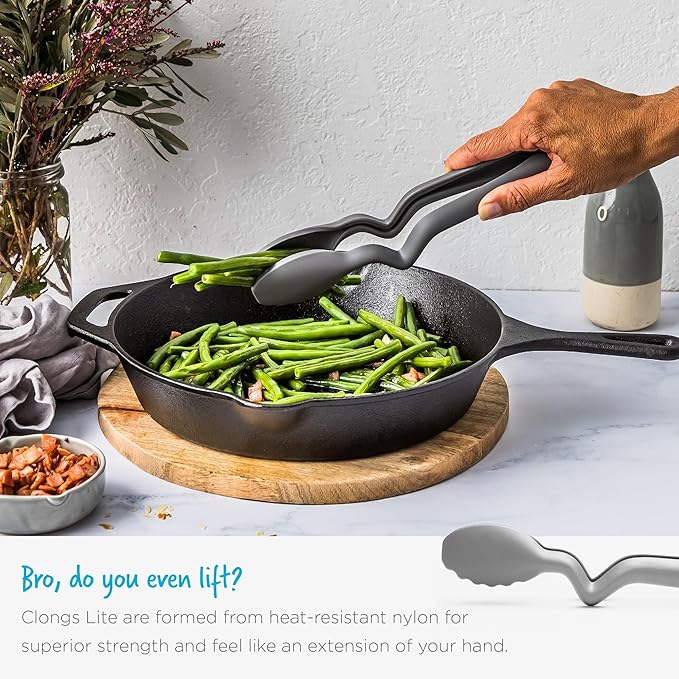 Dreamfarm Clongs Lite Nylon Kitchen Cooking Tongs with Click-Lock Open & Close - 10.5" Gray