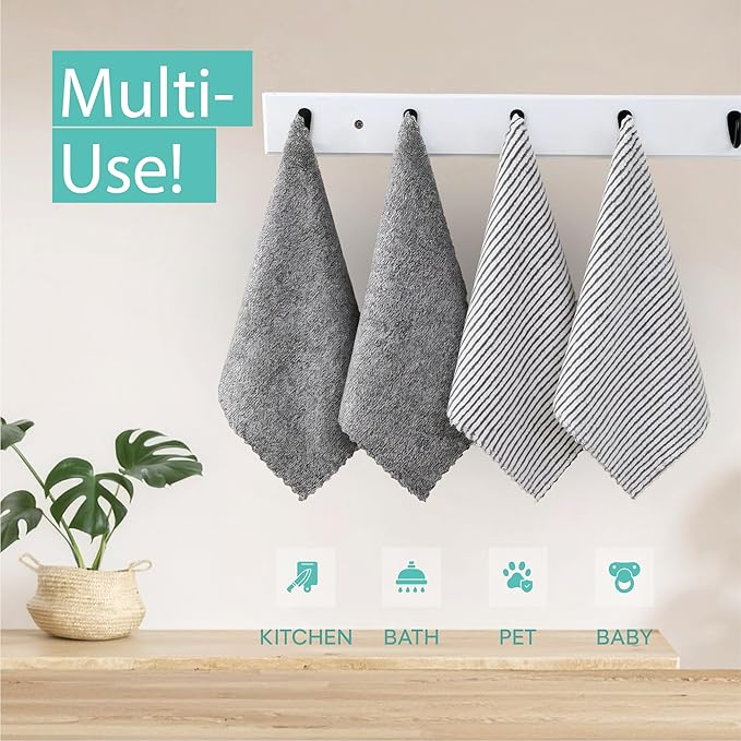 5 Pack Kitchen Towels and Dishcloths Sets, 12 X 12 Inches, Absorbent Dish Towels for Kitchen, Microfiber Cleaning Cloth, Dish Cloths for Washing Dishes (Blackliner)