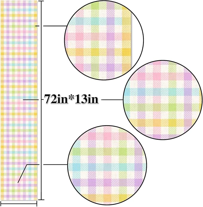 Nepnuser Linen Spring Easter Buffalo Check Plaid Table Runner Rustic Farmhouse Home Dining Room Kitchen Table Decor (13" x 72")