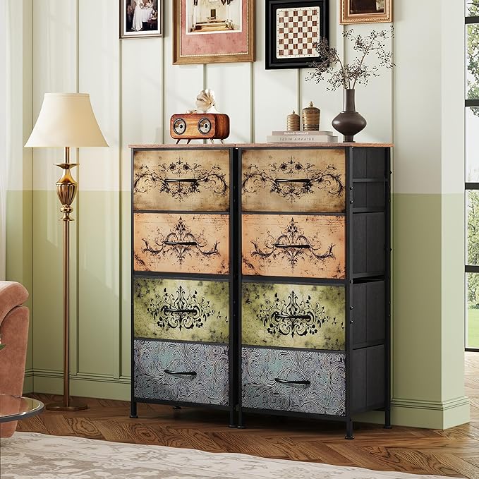 WLIVE Dresser with 4 Drawers, Storage Tower, Organizer Unit, Fabric Dresser for Bedroom, Hallway, Entryway, Closets, Sturdy Steel Frame, Wood Top, Easy Pull Handle, Pattern