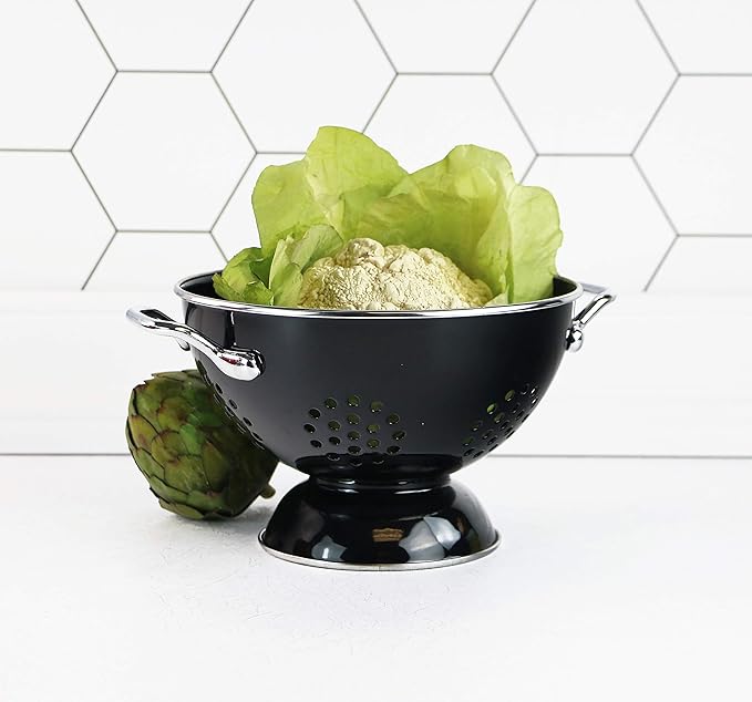Calypso Basics by Reston Lloyd Powder Coated Enameled Colander, 1.5 Quart, Black