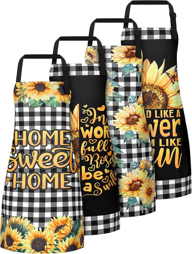 Geetery 4 Pcs Chicken Aprons for Women Rooster Print Apron Waterproof Adjustable for Kitchen Cooking